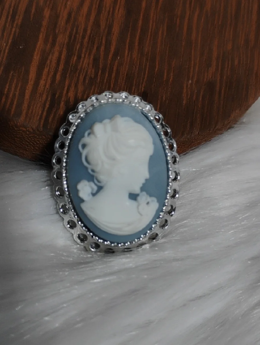 Elegant Vintage Blue/White Cameo Brooch